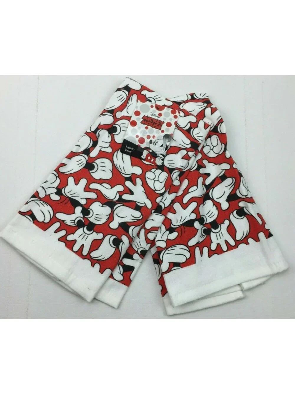 Disney Mickey Mouse Set 2 Kitchen Dish Tea Towel Red White Hands Gloves